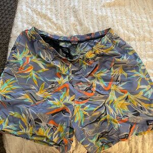 Patagonia Men's Leaf Print Swim Trunks - Gray and Orange